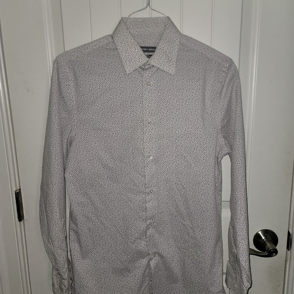 Geofrey Beene Floral Grey White Button Down Dress Shirt Mens Small